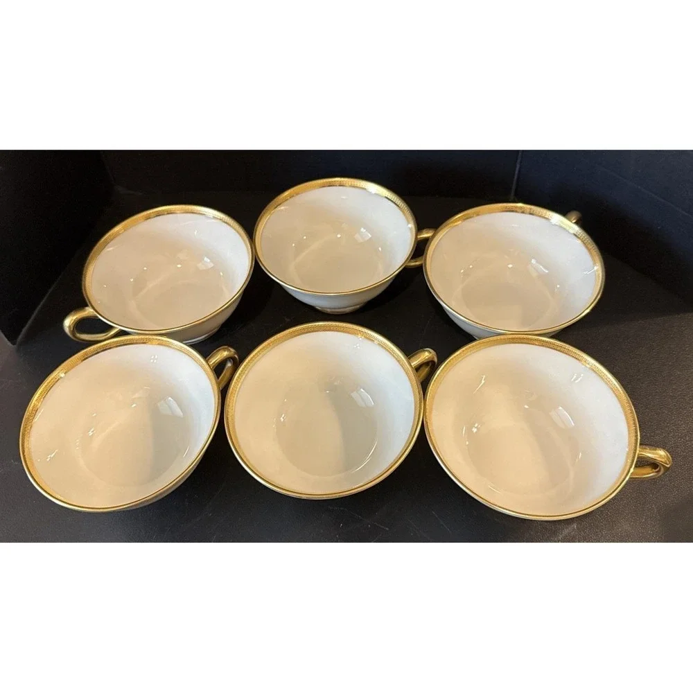 Lenox Tuxedo Gold Trim Teacup Tea Cups Saucers Plate Set Of 6 USA‎ J-33 Wedding